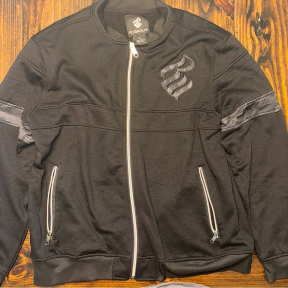 Rocawear Mens Black Track Jacket Camo Logo Full Zip Bomber Streetwear Large - Picture 2 of 13